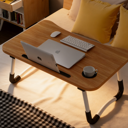 Wood Laptop Stand Table Foldable Desk Computer Study Bed Adjustable Cup Slot Tray.