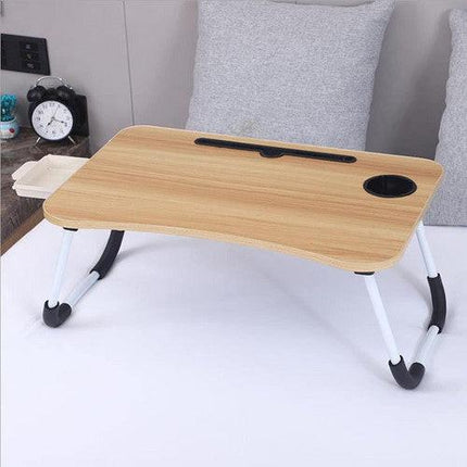 Wood Laptop Stand Table Foldable Desk Computer Study Bed Adjustable Cup Slot Tray.