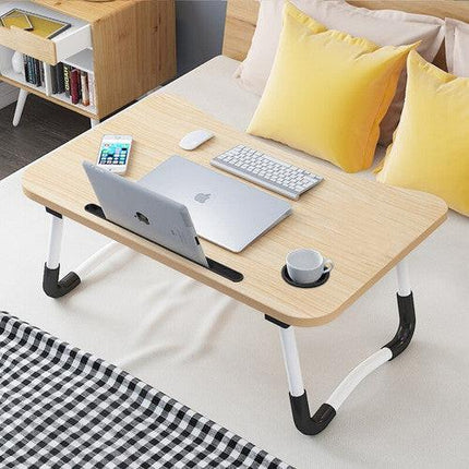 Light Wood Laptop Stand Table Foldable Desk Computer Study Bed Adjustable Cup Slot Tray.
