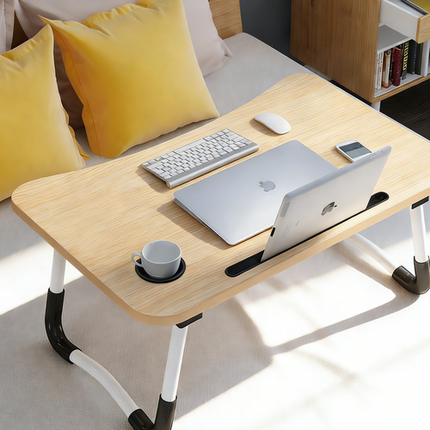 Light Wood Laptop Stand Table Foldable Desk Computer Study Bed Adjustable Cup Slot Tray.
