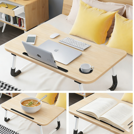 Light Wood Laptop Stand Table Foldable Desk Computer Study Bed Adjustable Cup Slot Tray.