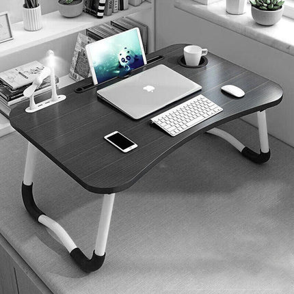 Black Laptop Stand Table Foldable Desk Computer Study Bed Adjustable Cup Slot Tray/linght and Fan.