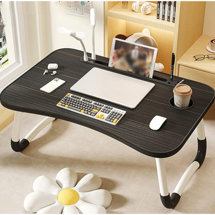 Black Laptop Stand Table Foldable Desk Computer Study Bed Adjustable Cup Slot Tray/linght and Fan.