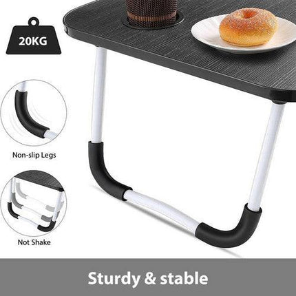 Black Laptop Stand Table Foldable Desk Computer Study Bed Adjustable Cup Slot Tray/linght and Fan.