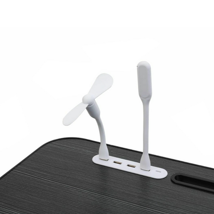 Black Laptop Stand Table Foldable Desk Computer Study Bed Adjustable Cup Slot Tray/linght and Fan.