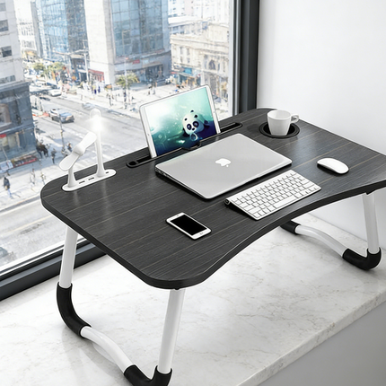 Black Laptop Stand Table Foldable Desk Computer Study Bed Adjustable Cup Slot Tray/linght and Fan.