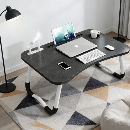 Black Laptop Stand Table Foldable Desk Computer Study Bed Adjustable Cup Slot Tray/linght and Fan.
