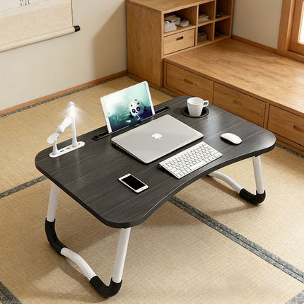 Black Laptop Stand Table Foldable Desk Computer Study Bed Adjustable Cup Slot Tray/linght and Fan.