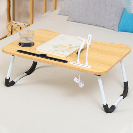 Wood Laptop Stand Table Foldable Desk Computer Study Bed Adjustable Cup Slot Tray/linght and Fan.