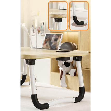 Wood Laptop Stand Table Foldable Desk Computer Study Bed Adjustable Cup Slot Tray/linght and Fan.