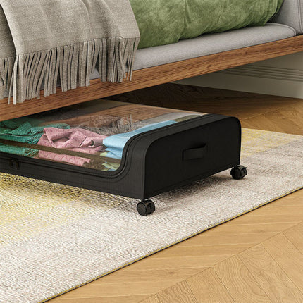 Black Square Under-Bed Storage Rack with Wheels Sturdy Easy to Move for Bedroom AU.
