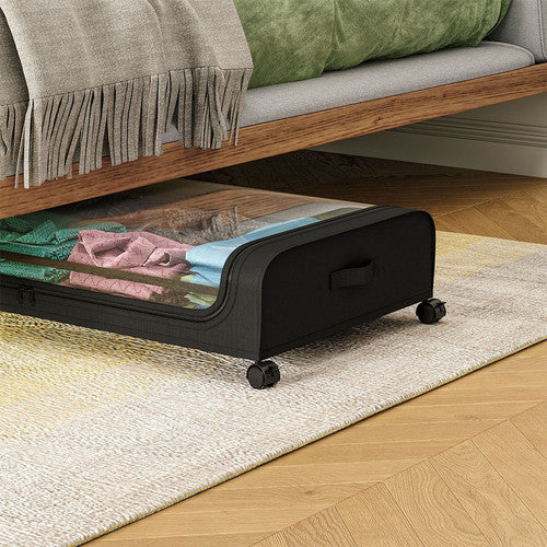 Black Square Under-Bed Storage Rack with Wheels Sturdy Easy to Move for Bedroom AU.