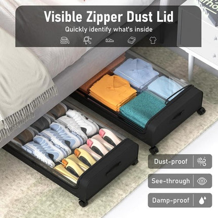 Black Square Under-Bed Storage Rack with Wheels Sturdy Easy to Move for Bedroom AU.