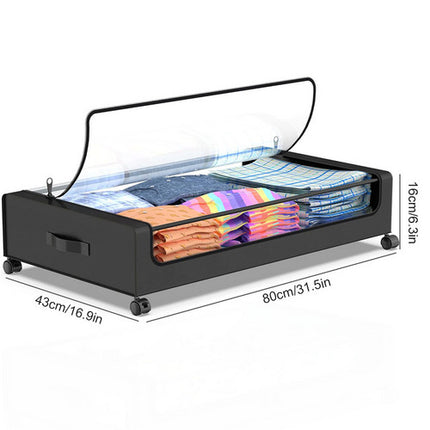 Black Square Under-Bed Storage Rack with Wheels Sturdy Easy to Move for Bedroom AU.
