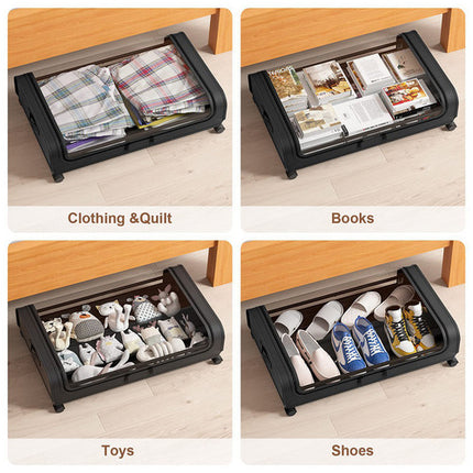 Black Square Under-Bed Storage Rack with Wheels Sturdy Easy to Move for Bedroom AU.