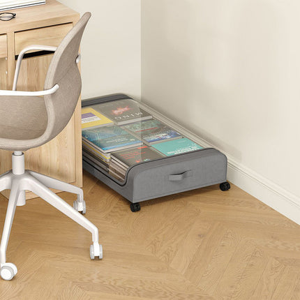 Gray Square Under-Bed Storage Rack with Wheels Sturdy Easy to Move for Bedroom AU.