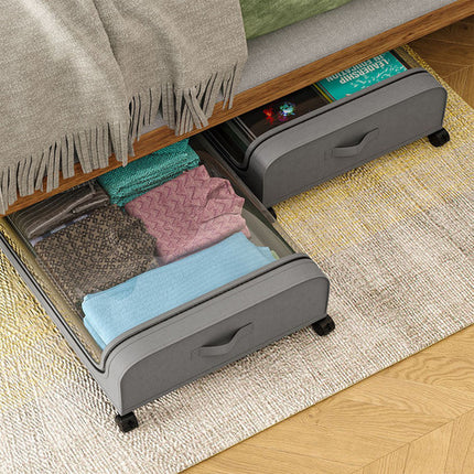 Gray Square Under-Bed Storage Rack with Wheels Sturdy Easy to Move for Bedroom AU.