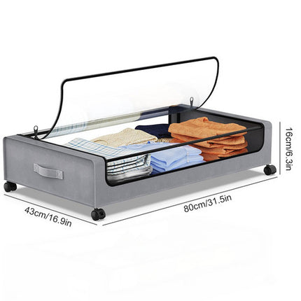 Gray Square Under-Bed Storage Rack with Wheels Sturdy Easy to Move for Bedroom AU.
