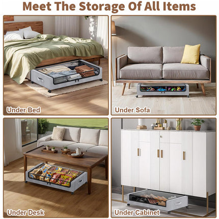 Gray Square Under-Bed Storage Rack with Wheels Sturdy Easy to Move for Bedroom AU.