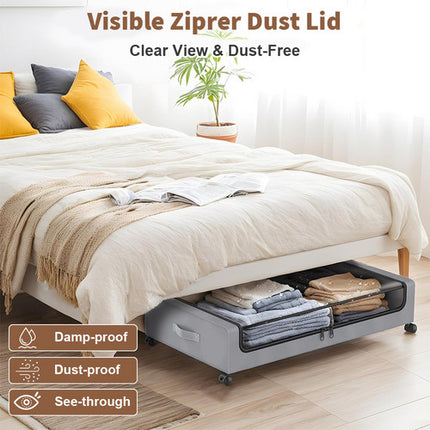 Gray Square Under-Bed Storage Rack with Wheels Sturdy Easy to Move for Bedroom AU.