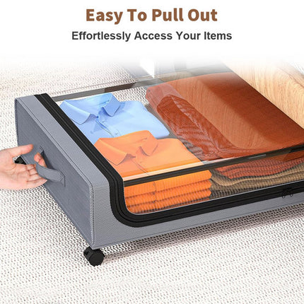Gray Square Under-Bed Storage Rack with Wheels Sturdy Easy to Move for Bedroom AU.