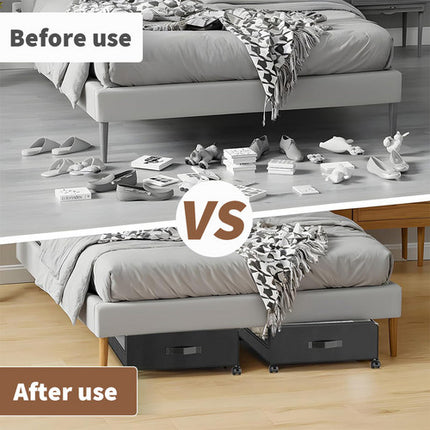 Gray Square Under-Bed Storage Rack with Wheels Sturdy Easy to Move for Bedroom AU.