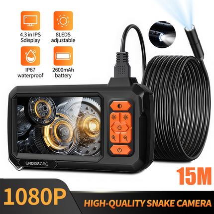 15M 8mm Lens Industrial Endoscope 1080P Digital Borescope Inspection Camera LED Lamp.