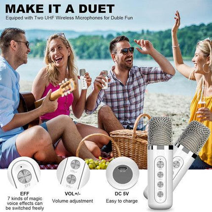 Sliver Karaoke Machine with 2 Wireless Microphones Bluetooth-Compatible 5.0 for Parties.