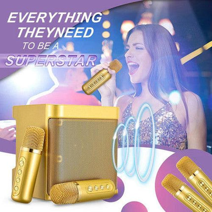 Gold Karaoke Machine with 2 Wireless Microphones Bluetooth-Compatible 5.0 for Parties.