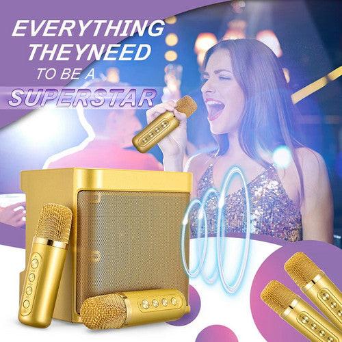 Gold Karaoke Machine with 2 Wireless Microphones Bluetooth-Compatible 5.0 for Parties.