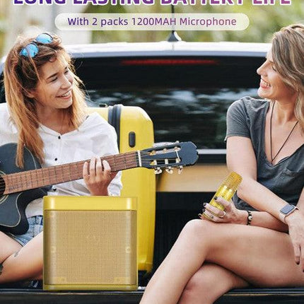 Gold Karaoke Machine with 2 Wireless Microphones Bluetooth-Compatible 5.0 for Parties.