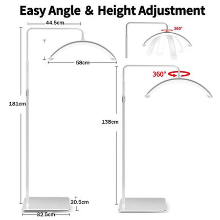 White Half Moon Floor Fill Lamp for Salon Tattoo Eyelash Makeup Beauty LED Lash Light.