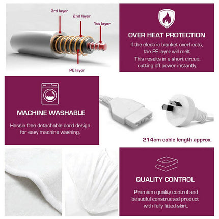 Fully Fitted Washable Non Woven Electric Blanket Heated Pad king single.