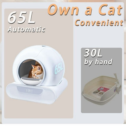 65L Remote Control Automatic Self Cleaning Cat Litter Box Smart App Easy-Clean.
