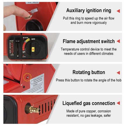 Portable Camping Gas Heater Outdoor Heating Stove Gas Baking Hunting Warmer AU RED.