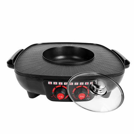 Electric 2 in 1 Hot Pot BBQ Oven Smokeless Barbecue Pan Grill Hotpot Machine.