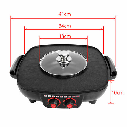 Electric 2 in 1 Hot Pot BBQ Oven Smokeless Barbecue Pan Grill Hotpot Machine.