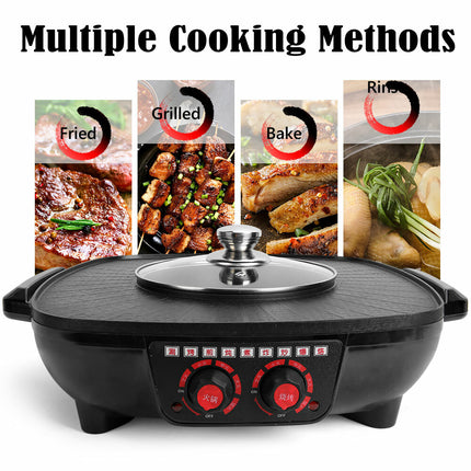 Electric 2 in 1 Hot Pot BBQ Oven Smokeless Barbecue Pan Grill Hotpot Machine.