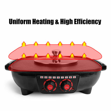 Electric 2 in 1 Hot Pot BBQ Oven Smokeless Barbecue Pan Grill Hotpot Machine.
