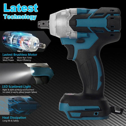 1/2" Cordless Impact Wrench Driver Brushless Rattle Gun For Makita 18V Battery.