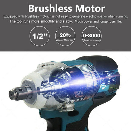 1/2" Cordless Impact Wrench Driver Brushless Rattle Gun For Makita 18V Battery.