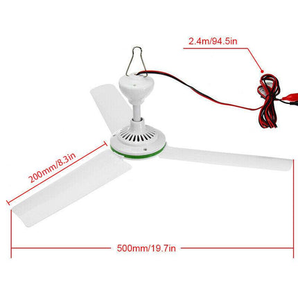12V Ceiling Fan Portable Solar Power 3 Blade 0.7AMP Caravan Camping Outdoor.