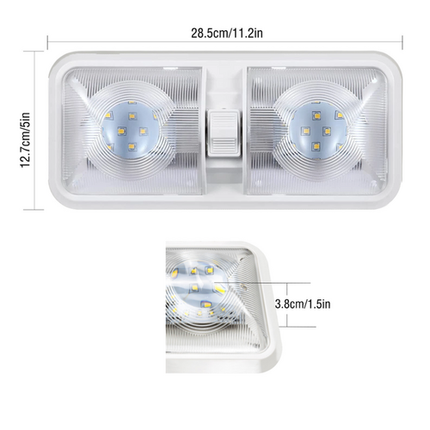 2pcs 12V RV Interior LED Ceiling Light Boat Camper Caravan Trailer Double Dome Light.