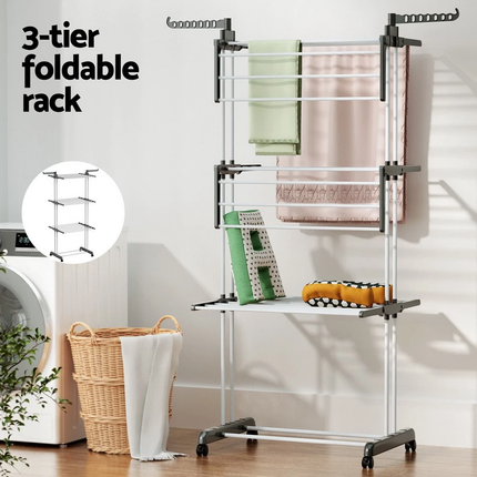 4 Tiers Clothes Airer Drying Rack Coat Garment Stand Hanger Laundry Foldable.