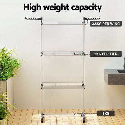 4 Tiers Clothes Airer Drying Rack Coat Garment Stand Hanger Laundry Foldable.