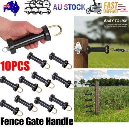 10x Electric Fence Gate Handle Compact Insulated Spring Handles with Hook Black.
