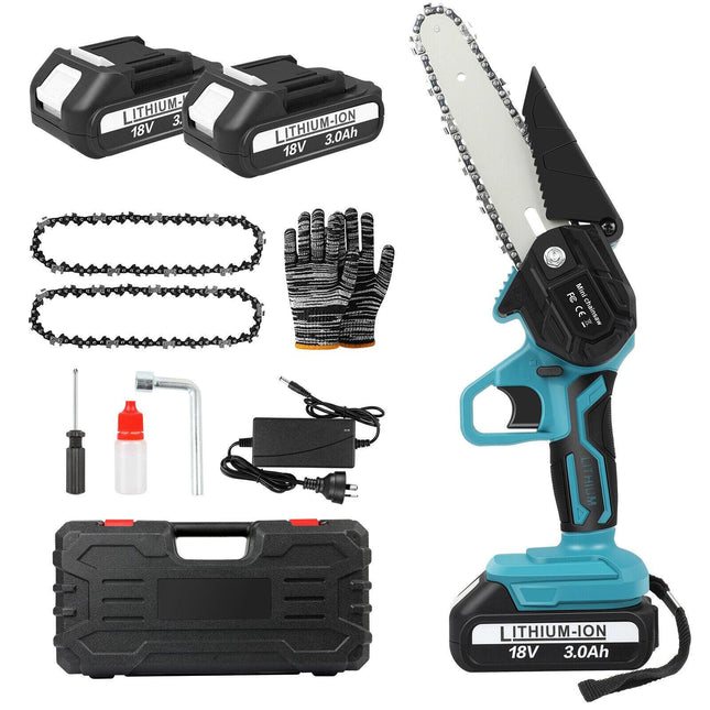 6" Mini Cordless Electric Chainsaw 2X Battery-Powered Wood Cutter Rechargeable.