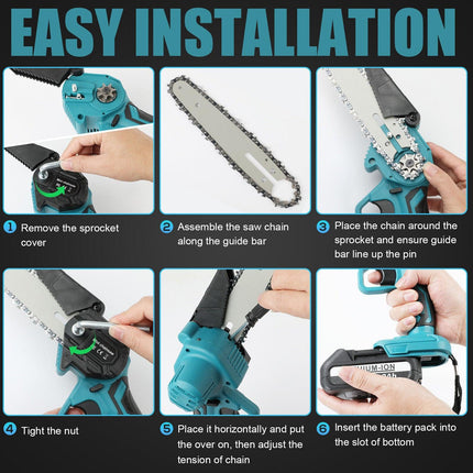 6" Mini Cordless Electric Chainsaw 2X Battery-Powered Wood Cutter Rechargeable.