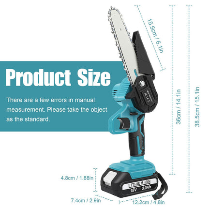 6" Mini Cordless Electric Chainsaw 2X Battery-Powered Wood Cutter Rechargeable.