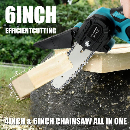 6" Mini Cordless Electric Chainsaw 2X Battery-Powered Wood Cutter Rechargeable.